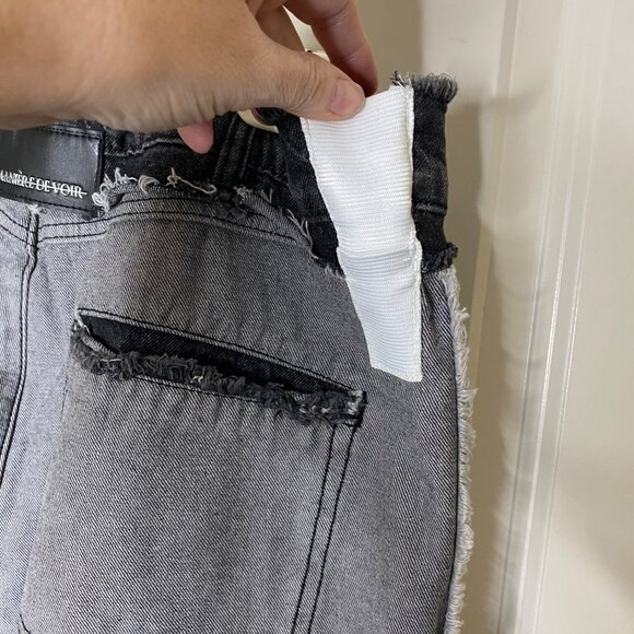 Manière De Voir Women’s 16 Grey Black Panel Jeans Raw Edge Zipper Split Hem Edgy - Picture 12 of 14